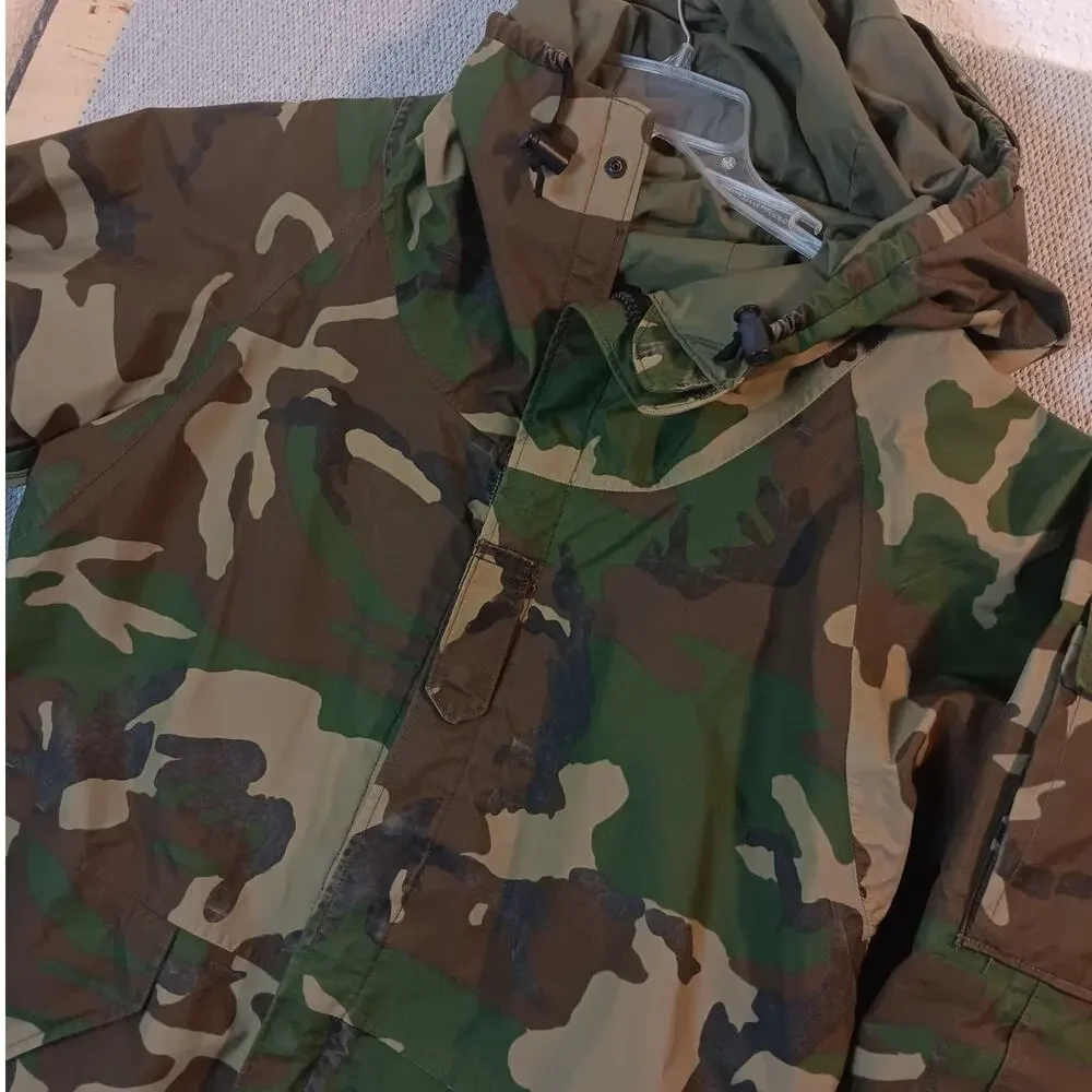 Vintage USGI M81 ECWCS‎ Parka Men Medium Long Woodland Camo Hooded Zip Snap 1987